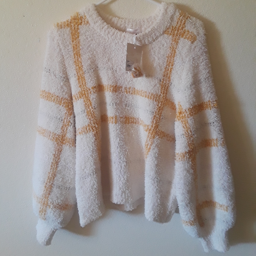 Yellow and White Plaid Oversized Sweater